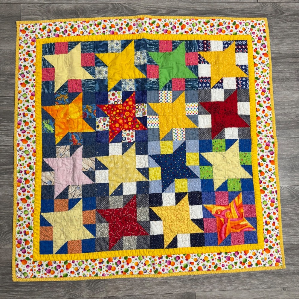 Project Linus Kids Patchwork‎ Star Quilt Multi Color Nautical Reverse 40x40 Boho